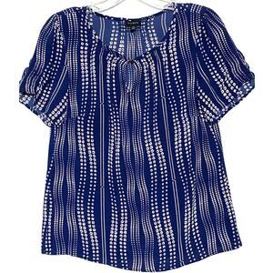 Talbots Blue Floral Blouse Top XS Keyhole Neck Coastal Nautical Career Abstract